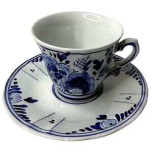 Delftware Delft Tea Cup Saucer Set Blue White Demitasse Espresso Coffee Vtg